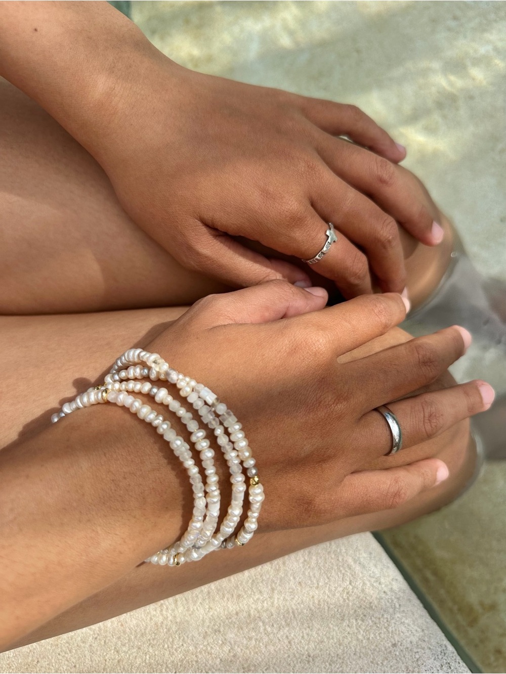 Bali Pearl Multi-Strand Wrap Bracelet with Gold Accents and sea shell 🐚 stars!